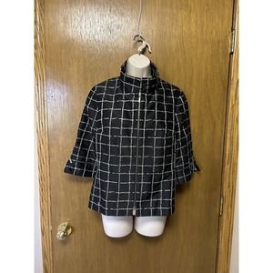 CARLISLE 6 Blazer Jacket 100% SILK Lined 3/4 Zip Sleeves Black/White CLASSIC K23